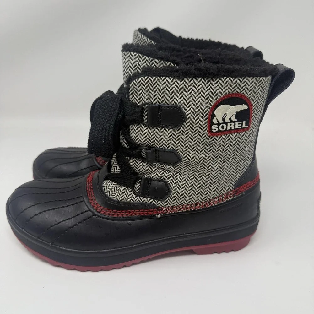 Sorel Boots Womens Size 8 Black Herringbone Lace Up Waterproof Winter NL1777-010